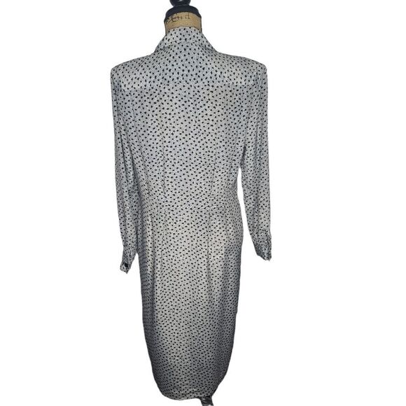 Vintage 80s 90s Gray Black Abstract Dot Long Sleeve Dress - Picture 3 of 12